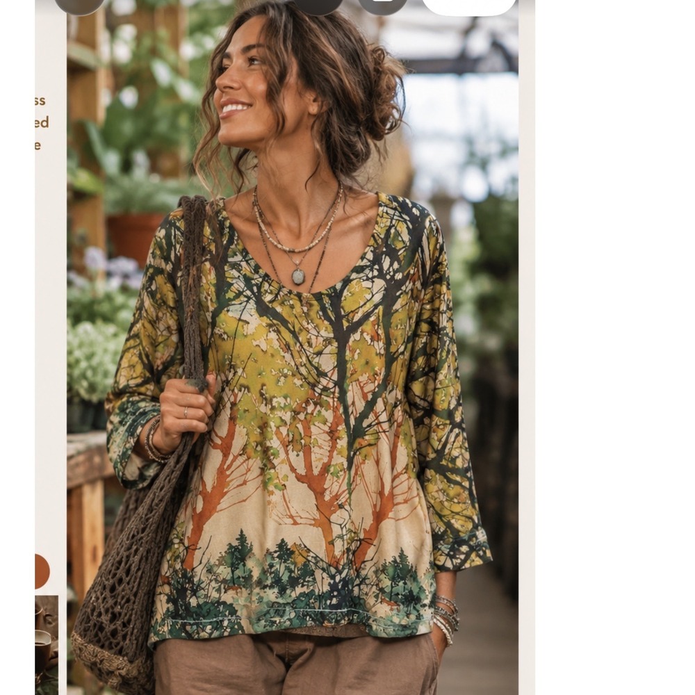 Soft Surroundings Anabel Tunic Top Forest Tree Sm Earthy Granola Girl artsy